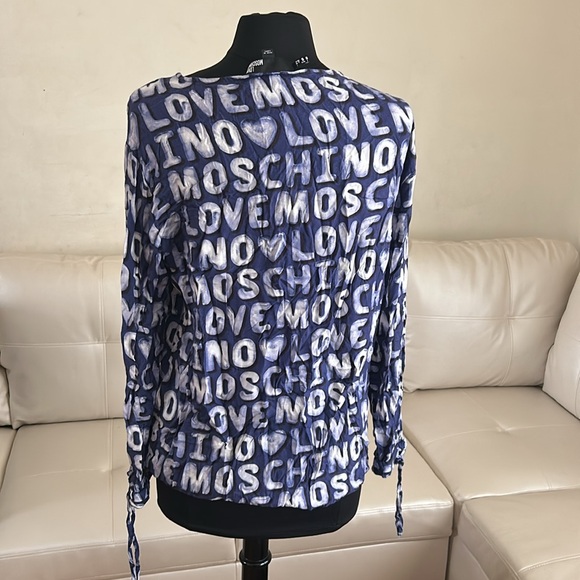 Love Moschino bubble letter blue long sleeve blouse size 6 - Picture 4 of 8